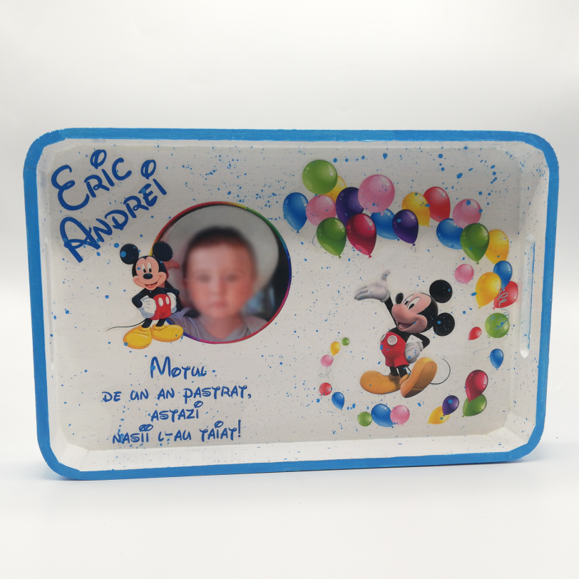 Set personalizat taierea motului ”Mickey Mouse cu baloane si poza ”
